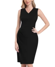 Womens Sheath Dress V Neck Sleeveless Ruched Wrap Wear to Work Business Pencil Cocktail Party Dresses Black Womens Sheath Dress V Neck Sleeveless Ruched Wrap Wear to Work Business Pencil Cocktail Party Dresses Black