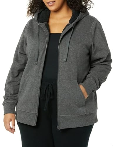 Women's Sherpa-Lined Fleece Full-Zip Hooded Jacket (Available in Plus Sizes), Charcoal Heather, L