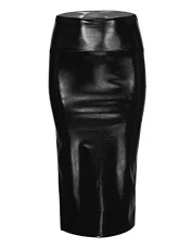 Women's Shiny Holographic High Waist Split Midi Skirts Bodycon Pencil Skirt for Party Clubwear Black Medium