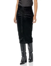 Women's Shiny Velour Bodylined Midi Skirt, Stormy Black, XS Women's Shiny Velour Bodylined Midi Skirt, Stormy Black, XS