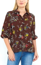 Womens Shirt Floral Print 225 Ansa Brown XS Womens Shirt Floral Print 225 Ansa Brown XS