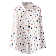 Women's Shirt, Korean Style Love Print Loose Shirt for Women T-Shirt Fashion Soft Cuffed Classic Button Down Cardigan Long Sleeve Comfortable Cotton Top, white, M
