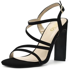 Women's Shoes Faux Nubuck or Faux Leather Strappy Slingback Open Toe Heeled Sandals SH174, Black, 4 