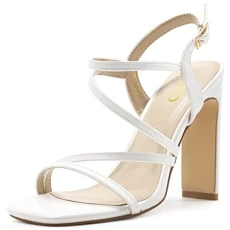 Women's Shoes Faux Nubuck or Faux Leather Strappy Slingback Open Toe Heeled Sandals SH174, White, 7 