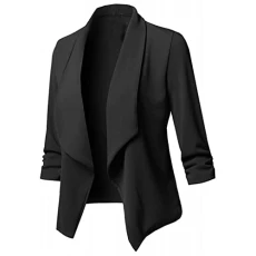 Women's Short Blazer with Lapel Collar Sporty Elegant Transition Jacket with 3/4 Sleeves Summer Business Office Blazer Jacket Plain Open Front Suit Jacket Slim Fit Casual Blazer, black, 4XL