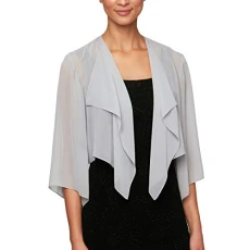 Women's Short Bolero Shrug Jacket Dress Shirt, Silver, Large