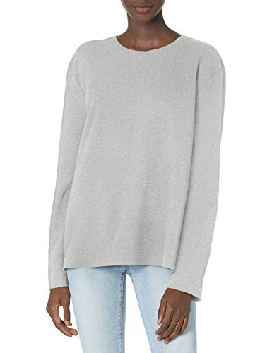 Women's Short Boyfriend Long Sleeve Crew TOP Shirt, Heather Grey, 38 UK/XS