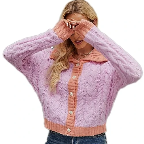 Women's Short Cardigan High Waist Knitted Jumper Jacket Light Purple