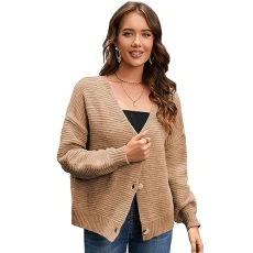 Women's Short Cardigan Loose Knitted Jumper Jacket Khaki Women's Short Cardigan Loose Knitted Jumper Jacket Khaki