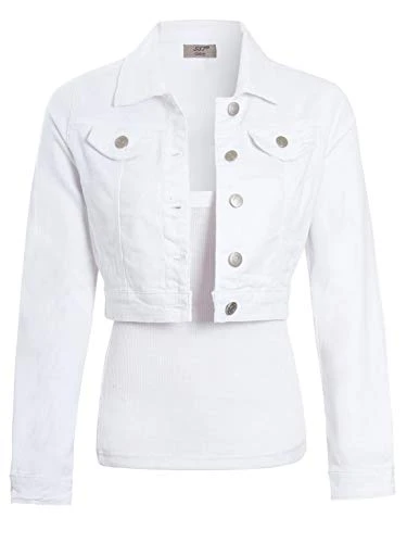 Womens Short Cropped Denim Jacket White