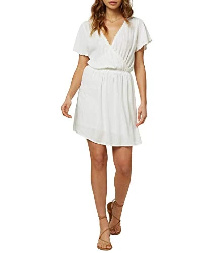 Women's Short Length Short Sleeve Woven Wrap Dress - White - Small
