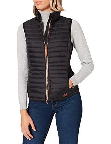 Women's Short Lightweight Quilted Vest with Elastic Cuffs, Black, 38