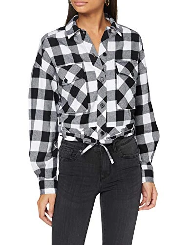 Women's Short Oversized Check Shirt, Black/White, XXXXXL