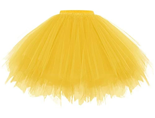 Women's Short Party Tutu Ballet Bubble Dance Skirt 50s Vintage Retro Rockabilly Petticoat Dark Yellow L