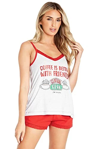Womens Short Pyjamas Set, Soft Breathable Lounge Wear - Womens Gifts (S, Light Grey/Red)