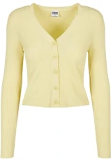 Women's short rib knit cardigan sweater, Soft yellow, XXXXL