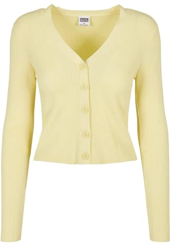 Women's short rib knit cardigan sweater, Soft yellow, XXXXL
