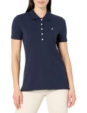 Women's Short Sleeve Button Placket Polo, Night Sky, L