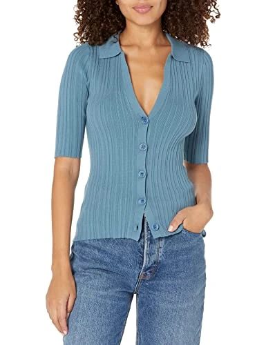 Women's Short Sleeve Carmella Cardigan Sweater Top, Cyclone Blue, M