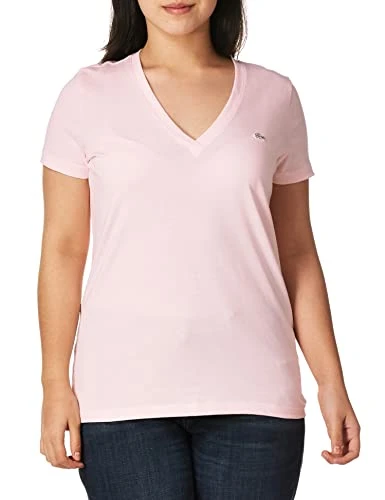 Women's Short-Sleeve Cotton Jersey V-Neck T-Shirt, 32, Flamingo