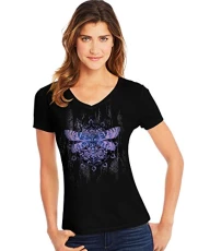 Women's Short Sleeve Graphic V-Neck Tee T-Shirt, Black, S Women's Short Sleeve Graphic V-Neck Tee T-Shirt, Black, S