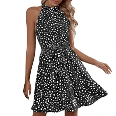 Women's Short Sleeve Round Neck Smocked Elastic Waist Tiered Maxi Dress Summer Boho Floral Flares Sun Dresses Black Dress, black, M