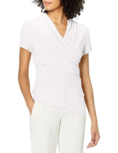 Women's Short Sleeve Side Ruche Shirt, White, XS