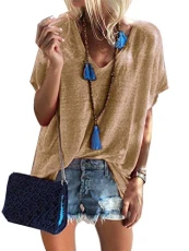 Women's Short Sleeve T-Shirt Solid Color V Neck Long Casual Tops Long Sleeve Jumper Summer Autumn Oversized Baggy Shirts Blouse Khaki 10 Women's Short Sleeve T-Shirt Solid Color V Neck Long Casual Tops Long Sleeve Jumper Summer Autumn Oversized Baggy Shirts Blouse Khaki 10