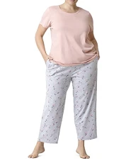Women's Short Sleeve tee and Skimmer Pyjama Set Pajama, Mahogany Rose-Bitzy Bloom, XL