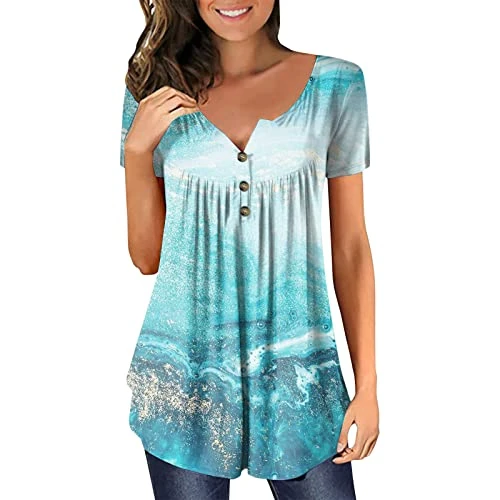 Women's short sleeve V-neck short sleeve summer Henley T-shirt, casual blouse, yoga shirt, women's s