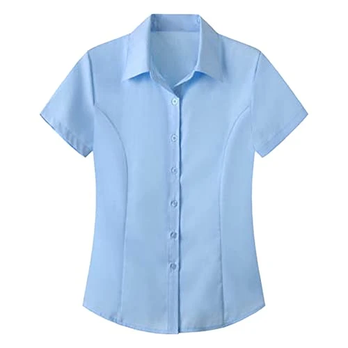 Womens Short Sleeve Work Blouse Shirts Formal Business Premium Shirts Poplin Regular Fit Office Inte