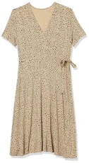 Women's Short-Sleeved Faux-Wrap Dress, Light Rose Leopard Print, S