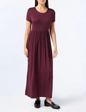 Women's Short leeved Waisted Maxi Dress (Available in Plus Sizes), Burgundy, L