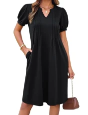 Women's Short Sleeves Summer Dress Formal Black Dress Henley Large Size Casual Dress with Pockets Black XXL