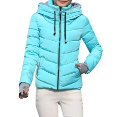 Womens Short Slim Hooded Jackets Coats Thick Outerwear Quilted Padded Puffer Bubble Parka Jacket (Blue,3XL)