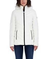 Women's Short Stretch Lightweight Puffer Jacket with Removeable Hood, Winter White, M Women's Short Stretch Lightweight Puffer Jacket with Removeable Hood, Winter White, M