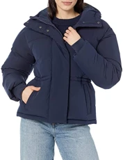 Women's Short Waisted Puffer Jacket (Available in Plus Size), Navy, XXL Women's Short Waisted Puffer Jacket (Available in Plus Size), Navy, XXL