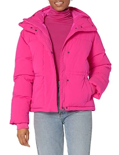 Women's Short Waisted Puffer Jacket (Available in Plus Size), Neon Pink, XXL