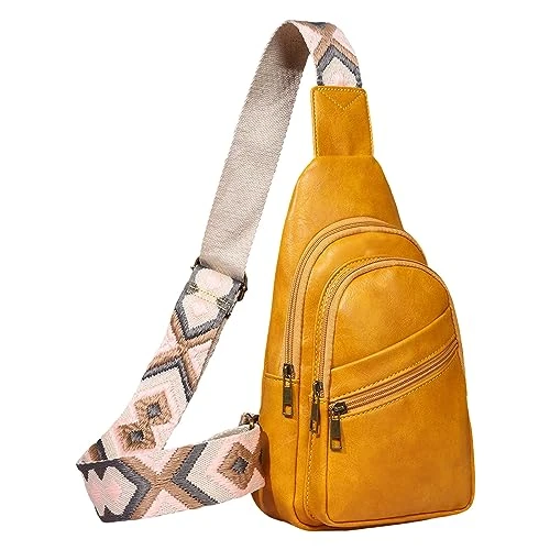 Women's Shoulder Bag Fashion Pattern Simple Retro Multi Layer Zipper Practical Large Capacity Chest Bag Large Pockets (Yellow, One Size), yellow, One Size