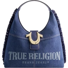Women's Shoulder Bag Purse, Frayed Denim Medium Hobo Handbag with Horseshoe Logo