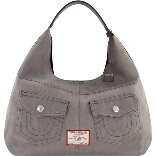 Women's Shoulder Bag Purse, Large Hobo Handbag with Front Pockets, Grey