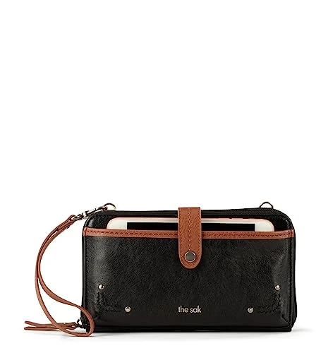Women's Shoulder Iris Large Leather Smartphone Crossbody Bag Convertible Wallet with Detachable Wrist Strap, Includes Phone and Money Slots, Black Oynx Ii