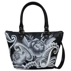 women's Shoulder Tote, Peonies and Paisleys Black, One Size