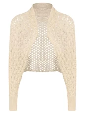 Women's Shrugs Long Sleeve Knitted Crochet Sweater Shawl Open Front Cropped Cardigan for Dresses Beige One Size