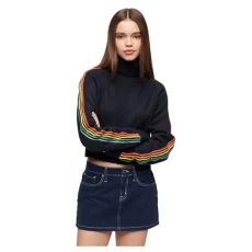Women's Side Raglan Roll Neck Sweater, Navy Multi Stripe, 12