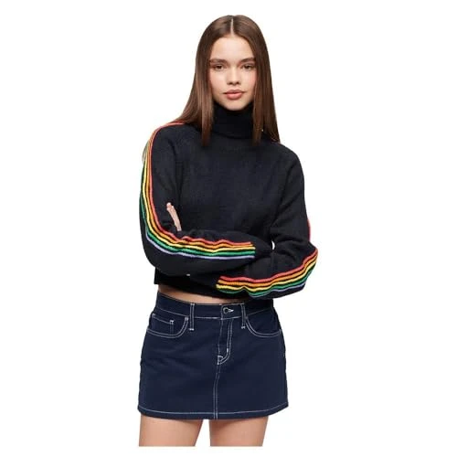 Women's Side Raglan Roll Neck Sweater, Navy Multi Stripe, 12