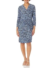 Women's Signature Wrap Business Casual Dress, Pacific Combo, S
