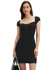Womens Silk Body Wrap Dress Ladies Casual Style Short Sleeves Midi Dress Girls Black Elastic Dress for Spring Summer(Black,L) Womens Silk Body Wrap Dress Ladies Casual Style Short Sleeves Midi Dress Girls Black Elastic Dress for Spring Summer(Black,L)