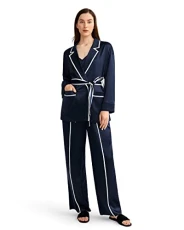 Womens Silk Robe Ladies Classic Lapel Collar Sleepwear Girls Mulberry Silk Nightwear Summer Contrast Color Loungewear(Blue Robe,M) Womens Silk Robe Ladies Classic Lapel Collar Sleepwear Girls Mulberry Silk Nightwear Summer Contrast Color Loungewear(Blue Robe,M)