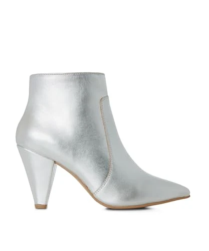 Women's Silver Metallic Leather Heeled Ankle Boots, 7 UK